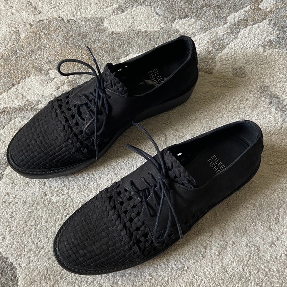 Eileen Fisher // Oath Platform Oxford Woven Leather Lace Up Shoe // Size 6 - Picture 7 of 11
